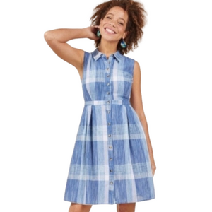 ModCloth Blue Plaid Button Down Dress w/Pockets Size L